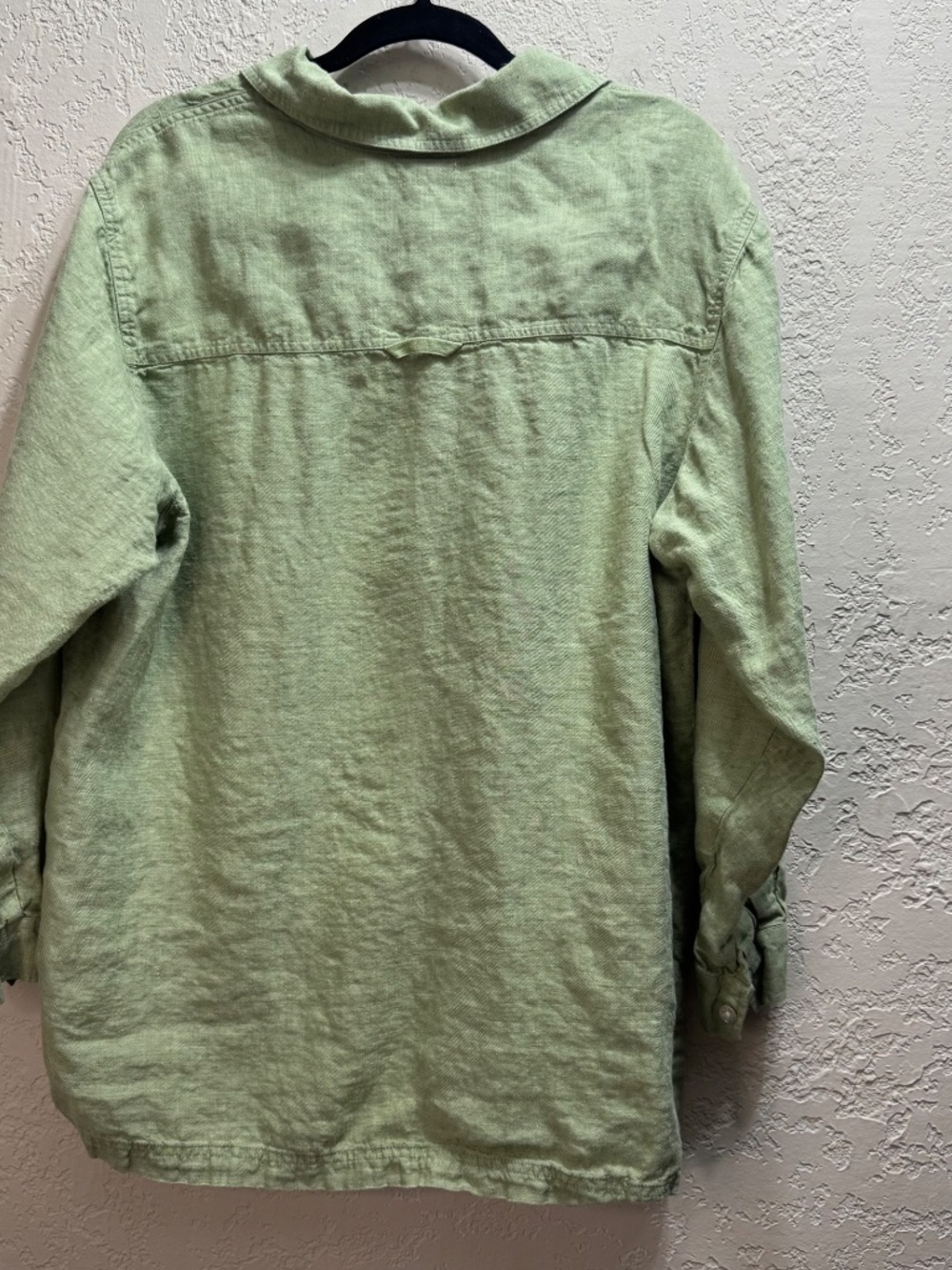 SO Blue Sigrid Olsen 100% Linen Button Front Shirt 1X Green - Picture 7 of 8